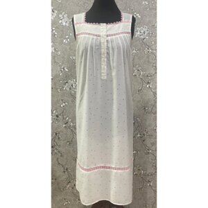 SoieRose 100% Cotton Dotted Victorian Nightgown with Pink Lace Trim-SR-1240